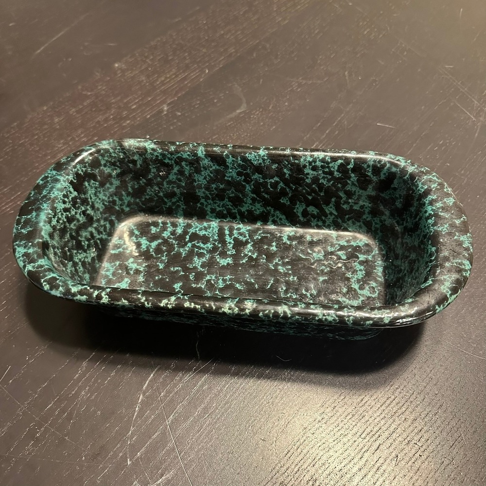 Bennington Potters Vermont Spongeware Loaf Pan Black Green 874